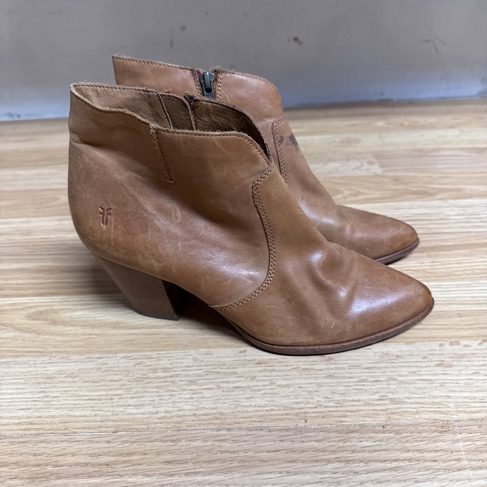 Frye Women's Jennifer Ankle Leather Booties Boots Size 8.5M Wheat Brown Side Zip